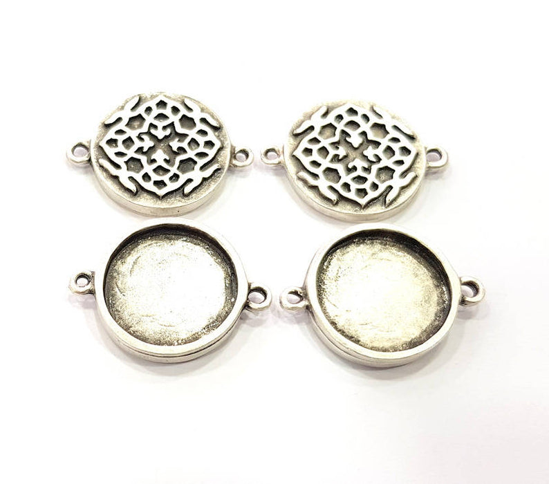 4 Silver Connector Pendant Blank Bezel Base Setting inlay Blank Earring Base Resin Mountings Antique Silver Plated (20 mm blank)  G11973