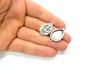 4 Silver Connector Pendant Blank Bezel Base Setting inlay Blank Earring Base Resin Mountings Antique Silver Plated (18x13 mm blank)  G11974