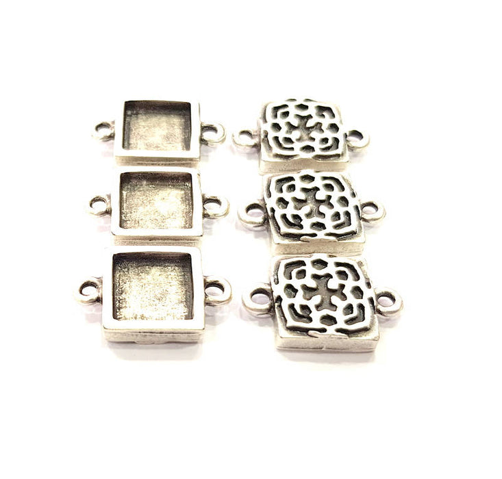 20 Pcs Silver Connector Pendant Blank Bezel Base Setting inlay Blank Earring Base Resin Mountings Antique Silver Plated(10 mm blank)  G11975