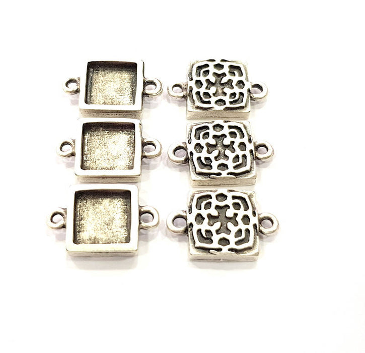 6 Silver Connector Pendant Blank Bezel Base Setting inlay Blank Earring Base Resin Mountings Antique Silver Plated (10 mm blank)  G11975