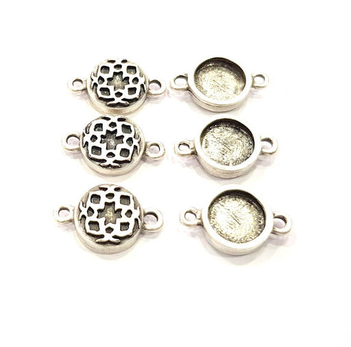 6 Silver Connector Pendant Blank Bezel Base Setting inlay Blank Earring Base Resin Mountings Antique Silver Plated (10 mm blank)  G11976