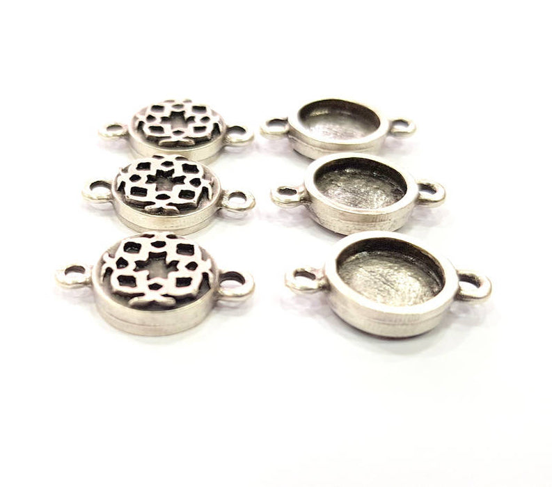 6 Silver Connector Pendant Blank Bezel Base Setting inlay Blank Earring Base Resin Mountings Antique Silver Plated (10 mm blank)  G11976