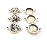 6 Silver Connector Pendant Blank Bezel Base Setting inlay Blank Earring Base Resin Mountings Antique Silver Plated (12 mm blank)  G11979