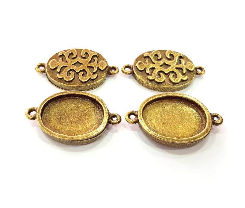 4 Antique Bronze Connector Pendant Blank inlay Blank Mosaic Blank Resin Blank Bezel Base Setting Mountings (20x15mm blank) G11992