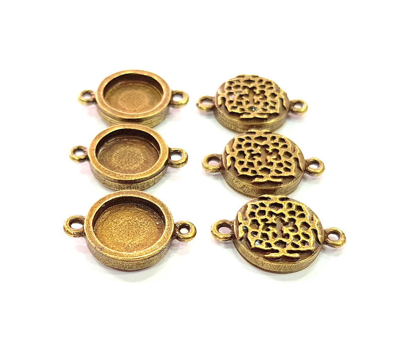 6 Antique Bronze Connector Pendant Blank inlay Blank Mosaic Blank Resin Blank Bezel Base Setting Mountings (12mm blank) G11993