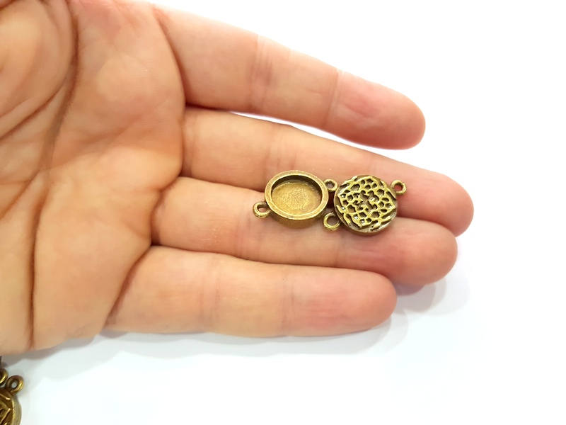 6 Antique Bronze Connector Pendant Blank inlay Blank Mosaic Blank Resin Blank Bezel Base Setting Mountings (12mm blank) G11993