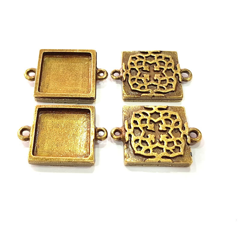 4 Antique Bronze Connector Pendant Blank inlay Blank Mosaic Blank Resin Blank Bezel Base Setting Mountings (16mm blank) G11998
