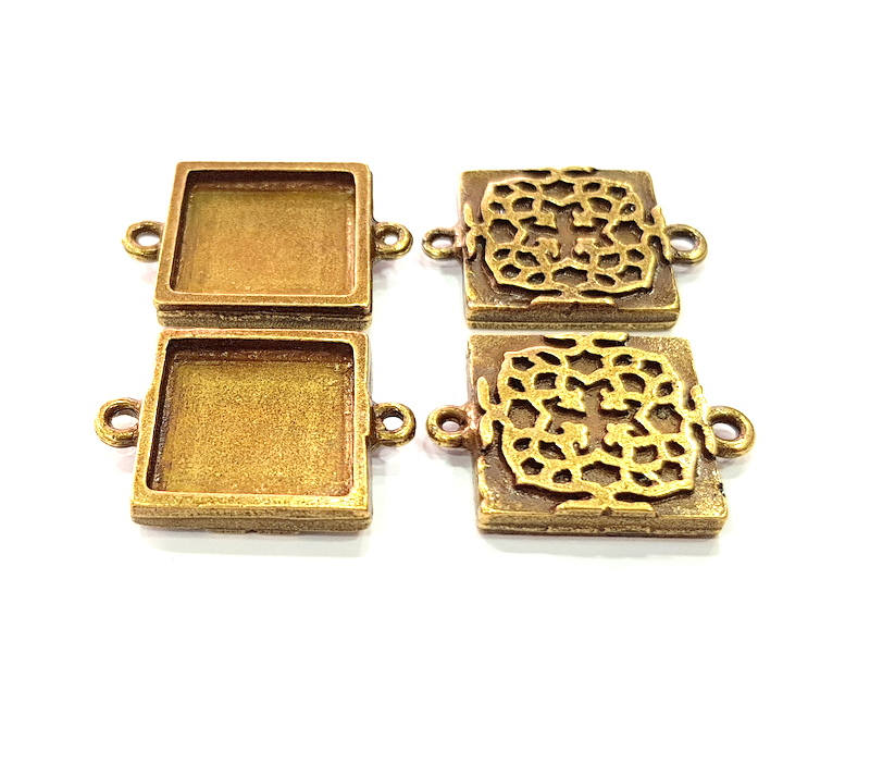 4 Antique Bronze Connector Pendant Blank inlay Blank Mosaic Blank Resin Blank Bezel Base Setting Mountings (16mm blank) G11998