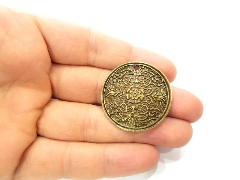 2 Antique Bronze Pendant Antique Bronze Plated Metal ( 36mm) G11999