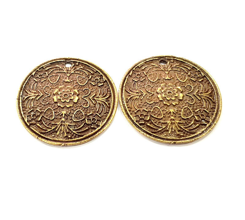 2 Antique Bronze Pendant Antique Bronze Plated Metal ( 36mm) G11999