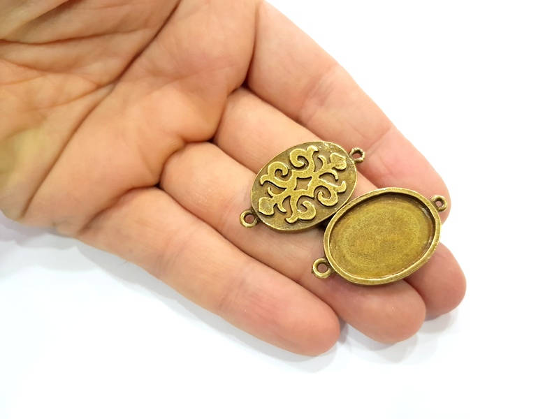 4 Antique Bronze Connector Pendant Blank inlay Blank Mosaic Blank Resin Blank Bezel Base Setting Mountings (25x18mm blank) G12001
