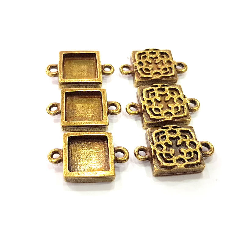 6 Antique Bronze Connector Pendant Blank inlay Blank Mosaic Blank Resin Blank Bezel Base Setting Mountings (10mm blank) G12002