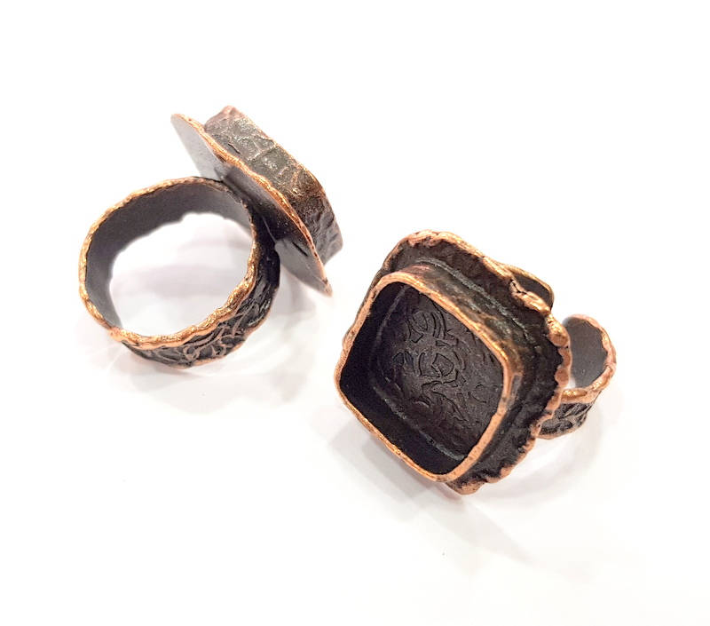 Copper Ring Settings inlay Ring Blank Mosaic Ring Bezel Base Cabochon Mountings (14 mm blank ) Antique Copper Plated Brass G12018