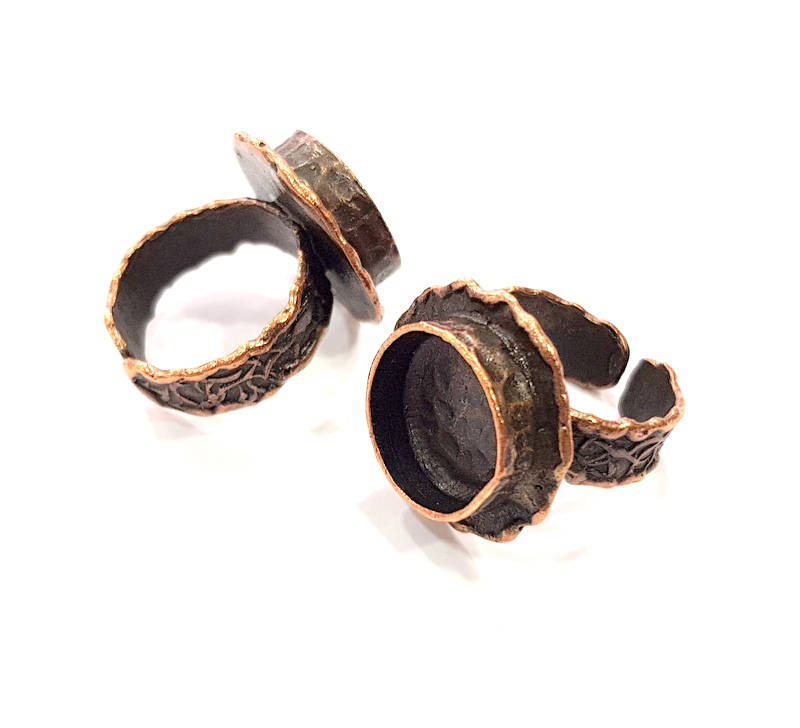 Copper Ring Settings inlay Ring Blank Mosaic Ring Bezel Base Cabochon Mountings (14 mm blank ) Antique Copper Plated Brass G12019