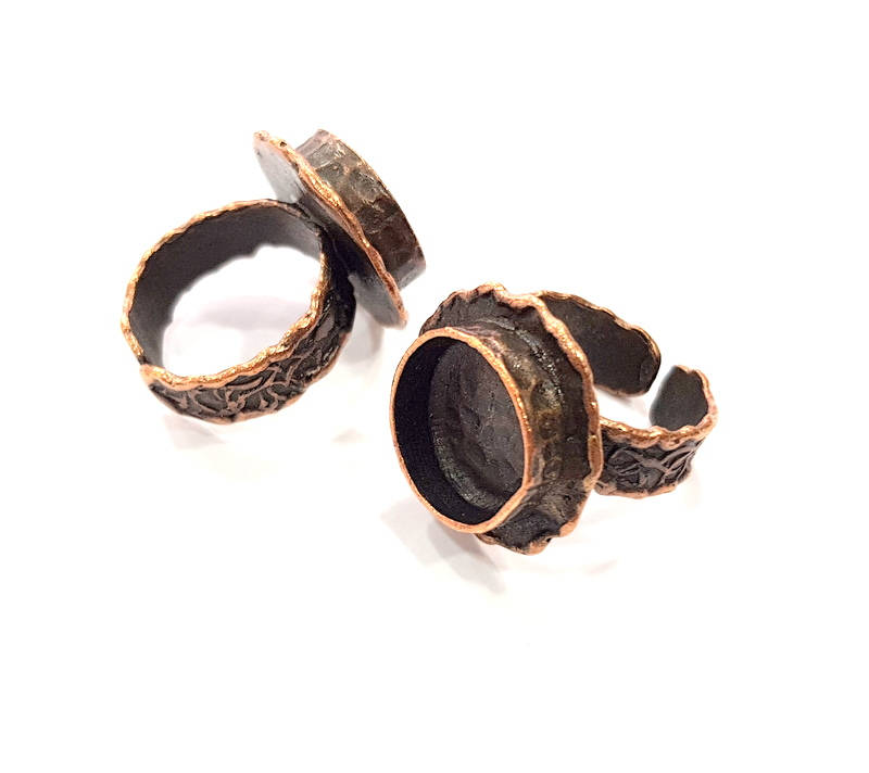Copper Ring Settings inlay Ring Blank Mosaic Ring Bezel Base Cabochon Mountings (14 mm blank ) Antique Copper Plated Brass G12019