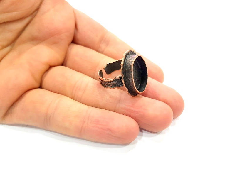 Copper Ring Settings inlay Ring Blank Mosaic Ring Bezel Base Cabochon Mountings (20x15 mm blank ) Antique Copper Plated Brass G12021