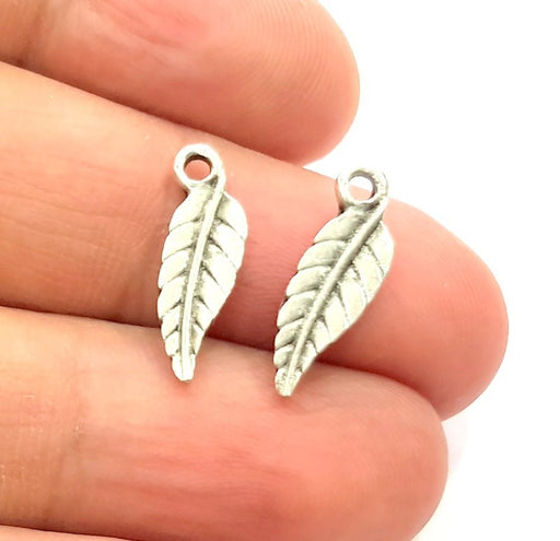 20 Leaf Charm Silver Charms Antique Silver Plated Metal (18x6mm) G12809