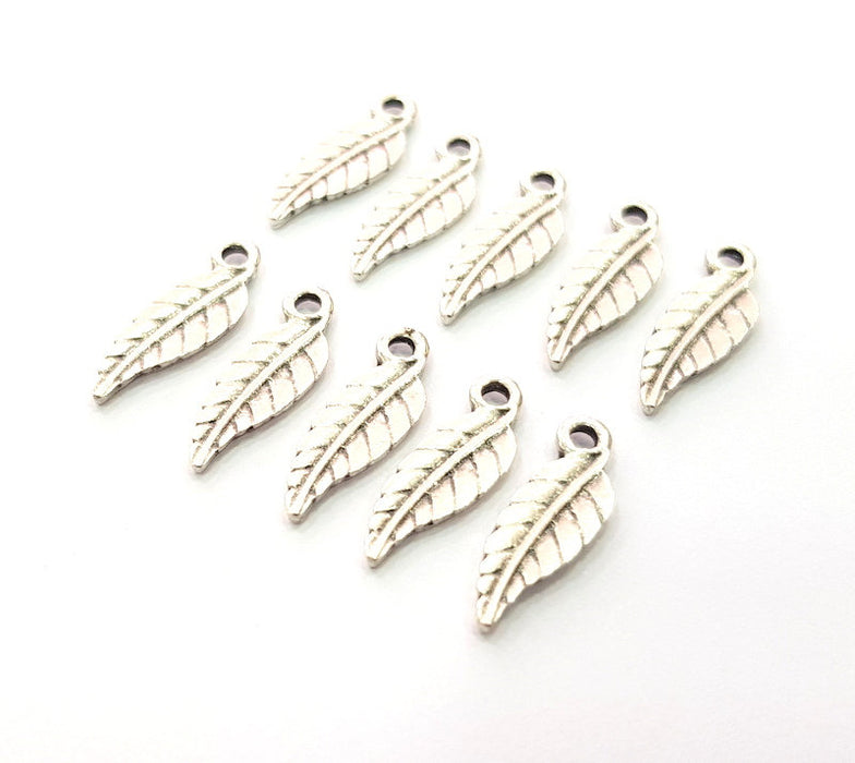 20 Leaf Charm Silver Charms Antique Silver Plated Metal (18x6mm) G12809