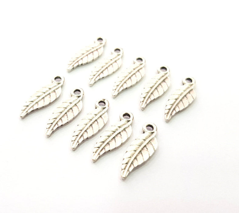 20 Leaf Charm Silver Charms Antique Silver Plated Metal (18x6mm) G12809