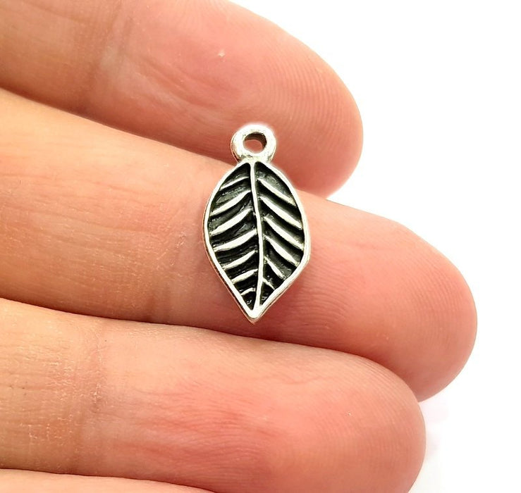 20 Leaf Charm Silver Charms Antique Silver Plated Metal (18x10mm) G12812