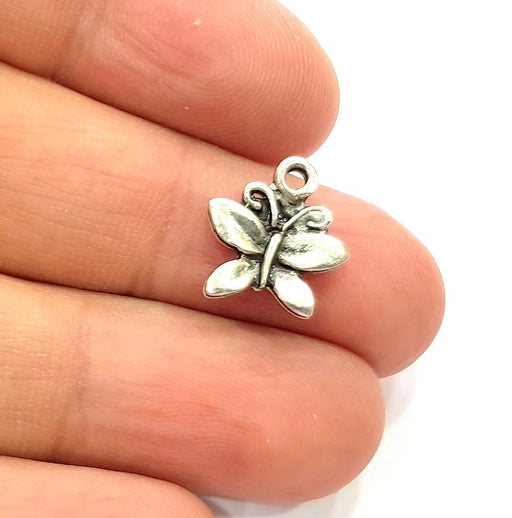 10 Butterfly Charm Silver Charms Antique Silver Plated Metal (14x13mm) G12813