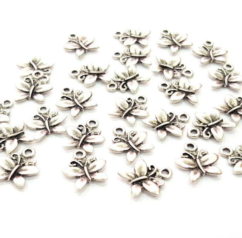 10 Butterfly Charm Silver Charms Antique Silver Plated Metal (14x13mm) G12813