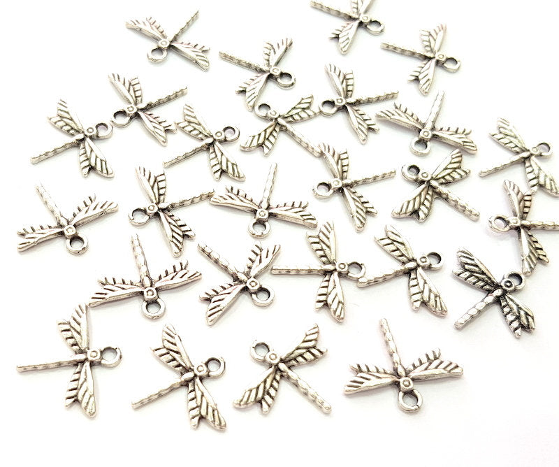 20 Dragonfly Charm Silver Charms Antique Silver Plated Metal (18x15mm) G12817