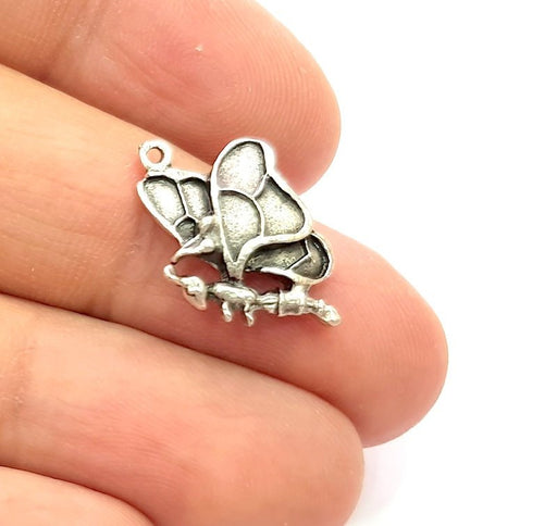 10 Butterfly Charm Silver Charms Antique Silver Plated Metal (18x15mm) G12818