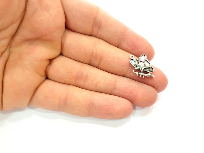 10 Butterfly Charm Silver Charms Antique Silver Plated Metal (18x15mm) G12818