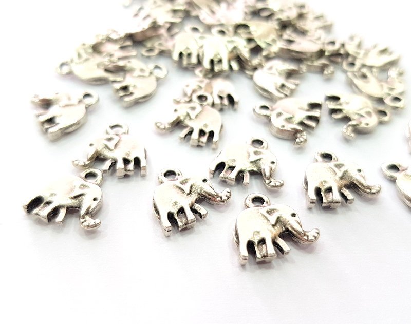 20 Elephant Charm Silver Charms Antique Silver Plated Metal (13x12mm) G12819