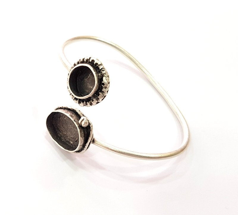 Silver Bracelet Blank Bangle Blank Cuff Blank Adjustable Bracelet inlay Blank Antique Silver Plated Brass (18x13mm and 10mm Blanks) G12821