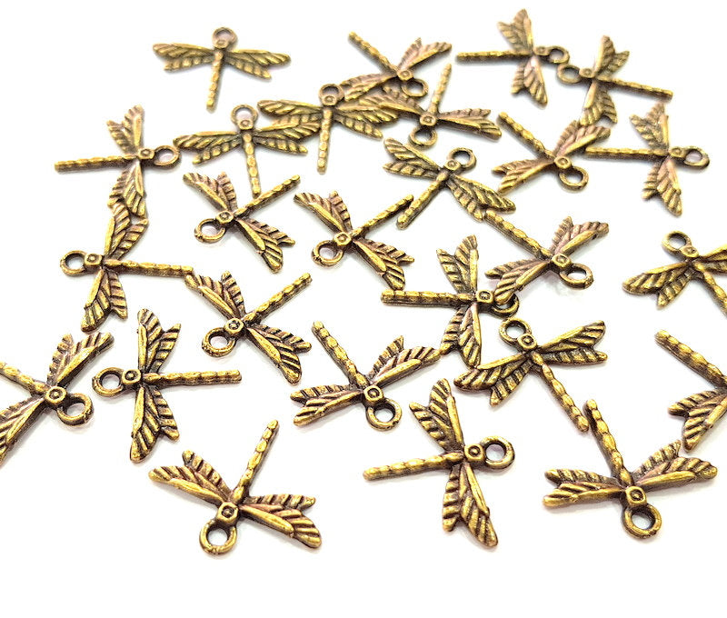 30 Dragonfly Charm Antique Bronze Charm Antique Bronze Plated Metal  (19x15mm) G12828