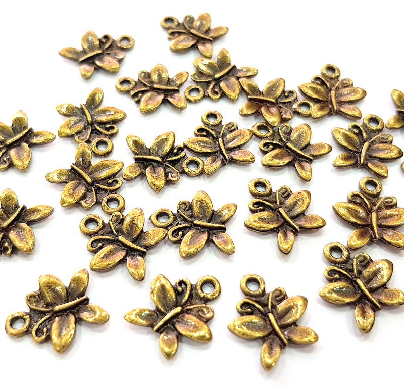 20 Butterfly Charm Antique Bronze Charm Antique Bronze Plated Metal  (14x13mm) G12830