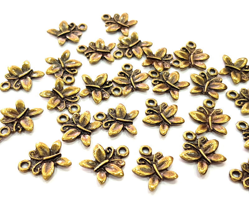 20 Butterfly Charm Antique Bronze Charm Antique Bronze Plated Metal  (14x13mm) G12830