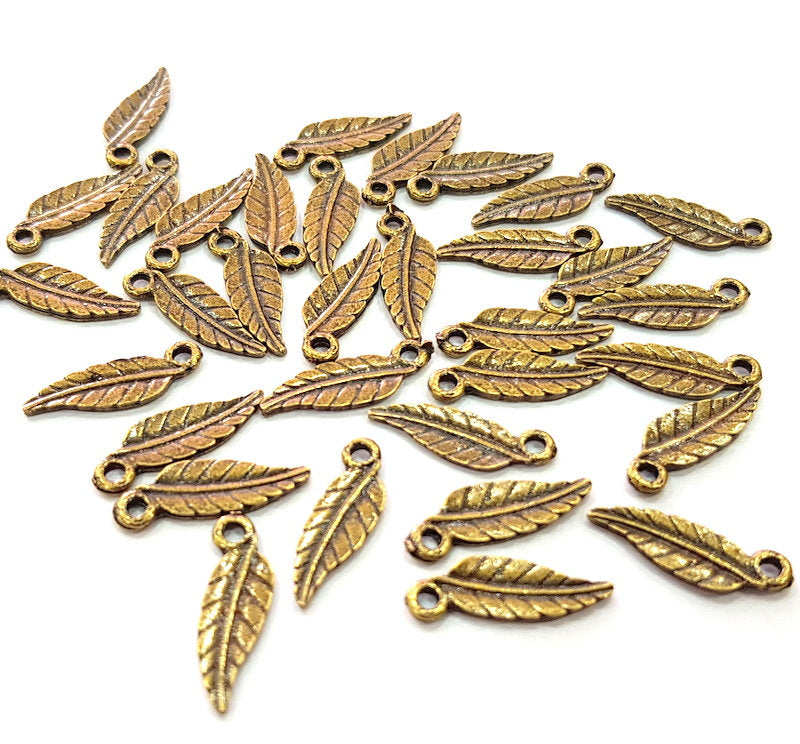 30 Leaf Charm Antique Bronze Charm Antique Bronze Plated Metal  (18x6mm) G12833