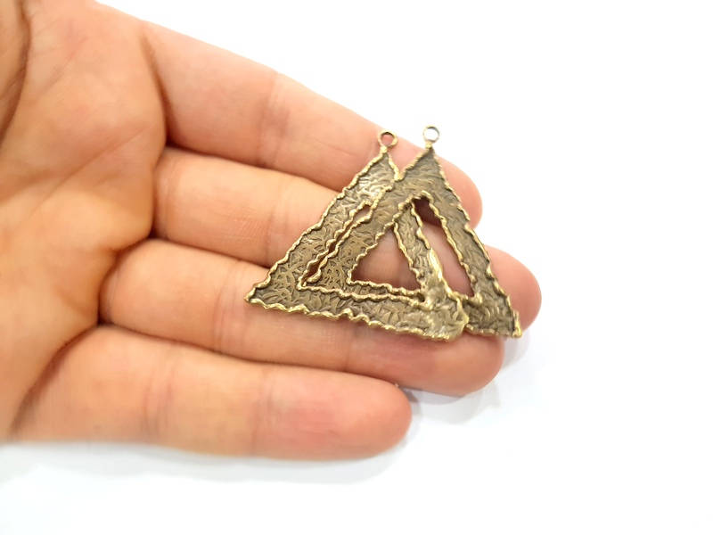 Hammered Triangle Charm Antique Bronze Connector Antique Bronze Plated Brass (71x42mm) G12048