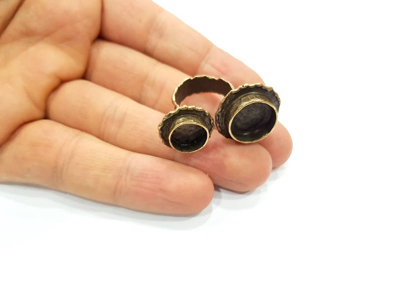 Antique Bronze Ring Blank Ring Setting inlay Blank Mosaic Bezel Base Cabochon Mountings (14mm+10mm blank) Antique Bronze Plated Brass G12056