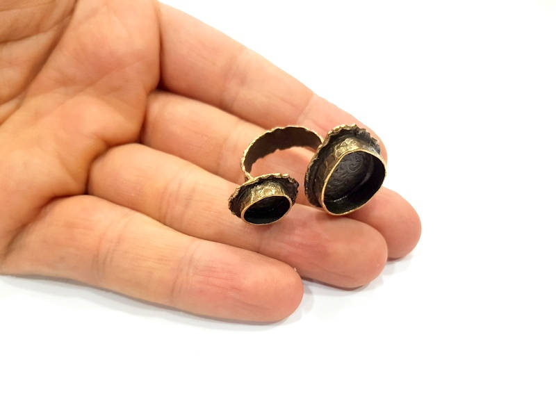 Antique Bronze Ring Blank Ring Setting inlay Blank Mosaic Bezel Base Cabochon Mountings (20x15mm+10mm ) Antique Bronze Plated Brass G12058