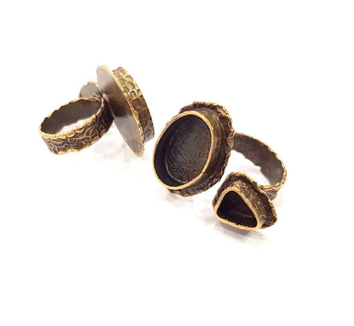 Antique Bronze Ring Blank Ring Setting inlay Blank Mosaic Bezel Base Cabochon Mountings (20x15mm+9x7mm ) Antique Bronze Plated Brass G12059