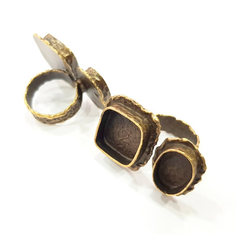 Antique Bronze Ring Blank Ring Setting inlay Blank Mosaic Bezel Base Cabochon Mountings (15mm+14x10mm ) Antique Bronze Plated Brass G12060