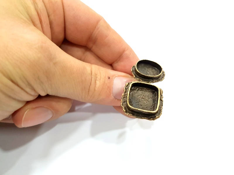 Antique Bronze Ring Blank Ring Setting inlay Blank Mosaic Bezel Base Cabochon Mountings (15mm+14x10mm ) Antique Bronze Plated Brass G12060