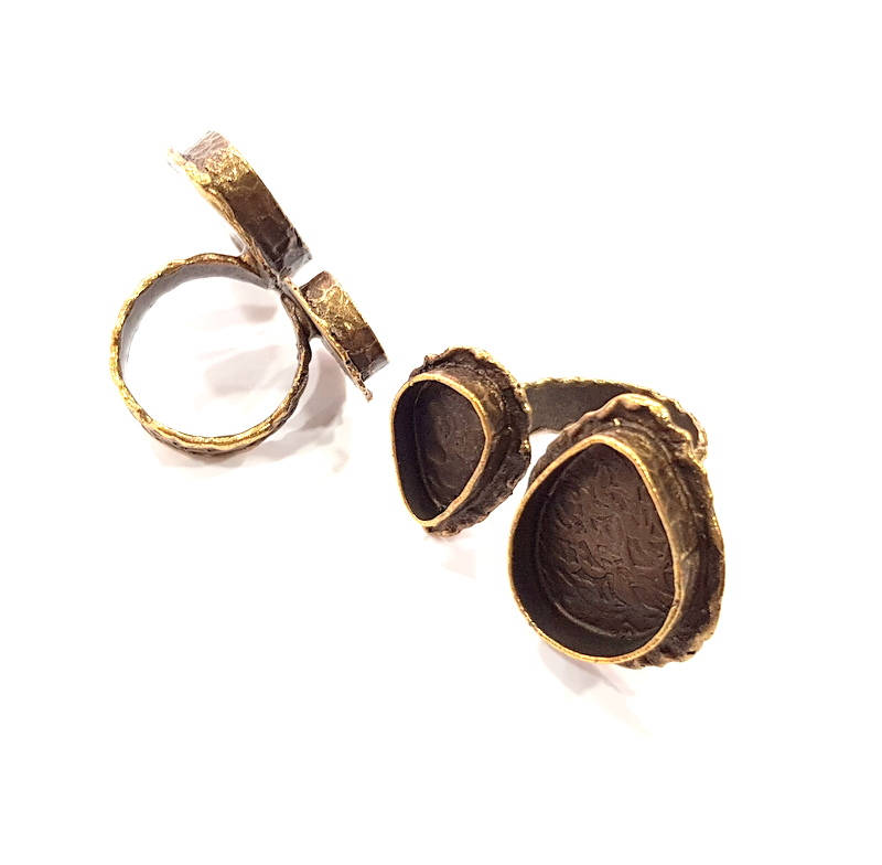 Antique Bronze Ring Blank Ring Setting inlay Blank Mosaic Bezel Base Cabochon Mountings (25x18mm+14x10mm) Antique Bronze Plated Brass G12061