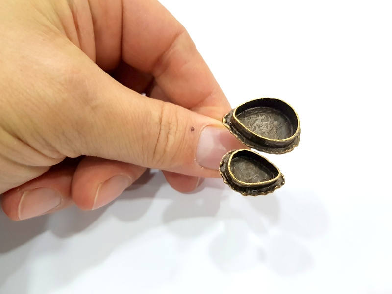 Antique Bronze Ring Blank Ring Setting inlay Blank Mosaic Bezel Base Cabochon Mountings (25x18mm+14x10mm) Antique Bronze Plated Brass G12061