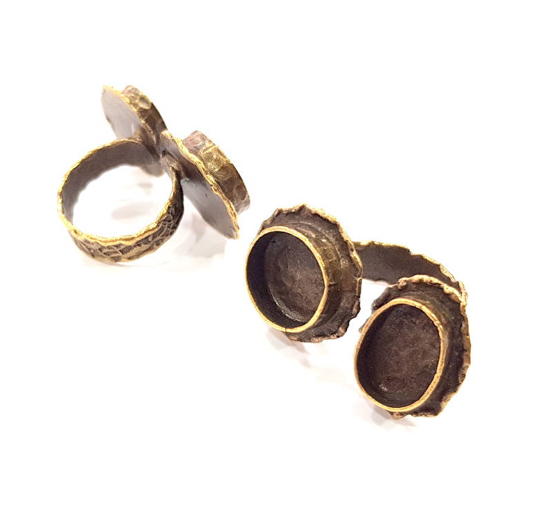 Antique Bronze Ring Blank Ring Setting inlay Blank Mosaic Bezel Base Cabochon Mountings (14x10mm+14mm) Antique Bronze Plated Brass G12063