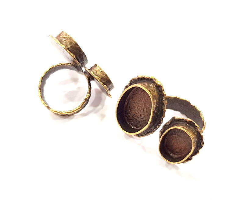 Antique Bronze Ring Blank Ring Setting inlay Blank Mosaic Bezel Base Cabochon Mountings (20x15mm+14x10mm) Antique Bronze Plated Brass G12064