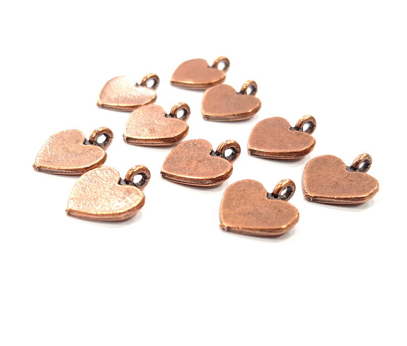 10 Heart Charm Antique Copper Charm Antique Copper Plated Metal (13x12mm) G12066