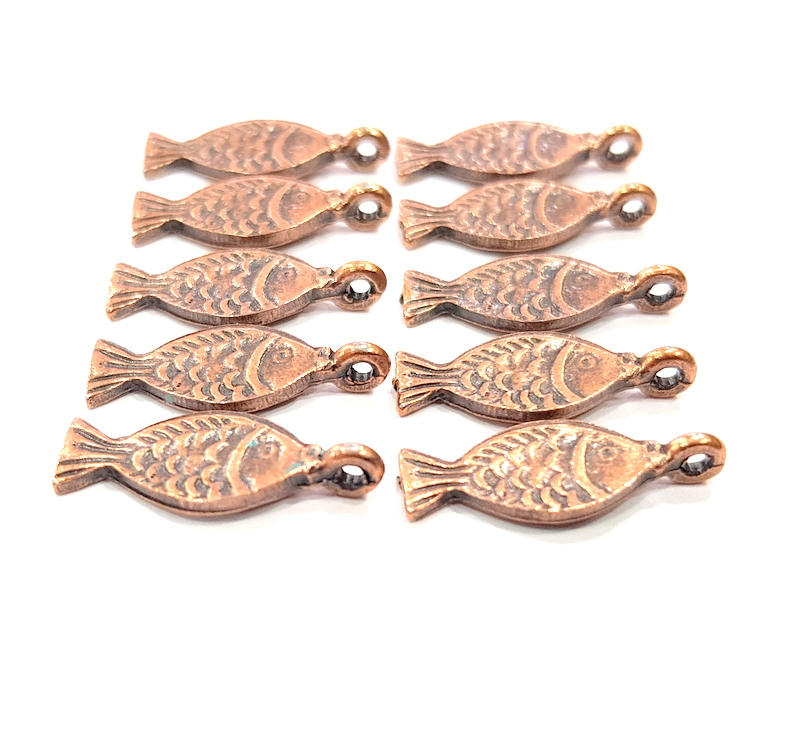 10 Fish Charm Antique Copper Charm Antique Copper Plated Metal (21x8mm) G12067