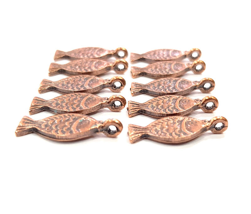 10 Fish Charm Antique Copper Charm Antique Copper Plated Metal (21x8mm) G12067