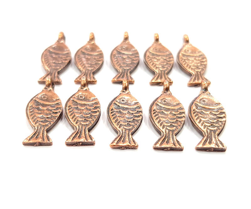 10 Fish Charm Antique Copper Charm Antique Copper Plated Metal (21x8mm) G12067