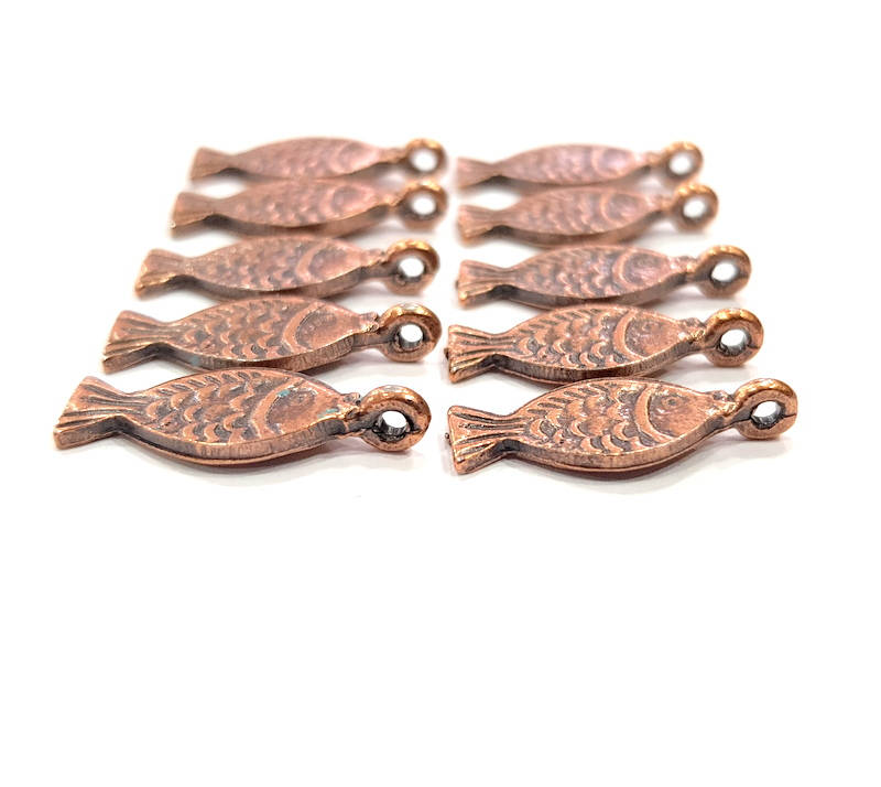 10 Fish Charm Antique Copper Charm Antique Copper Plated Metal (21x8mm) G12067